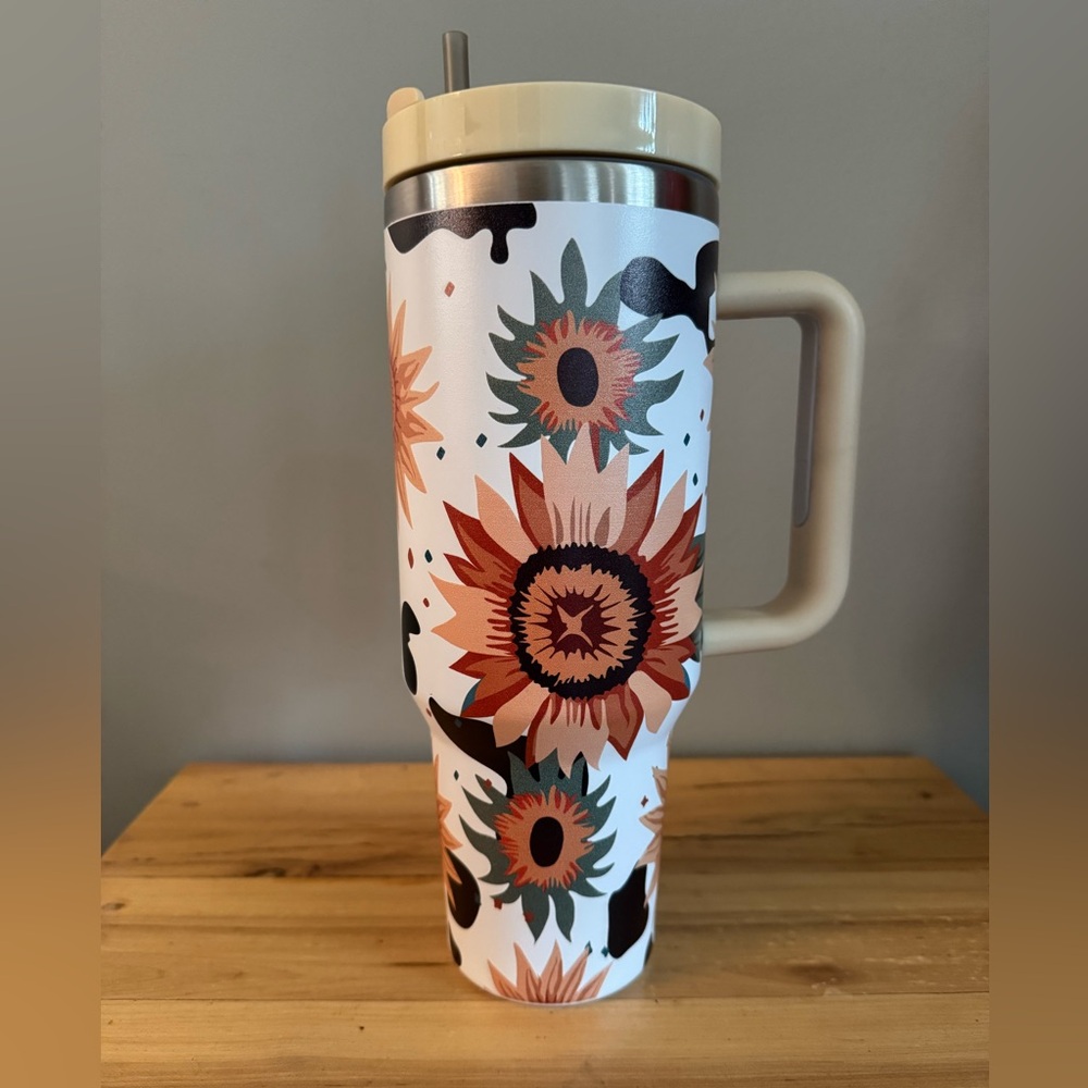 Floral Travel Mug with Lid and Straw